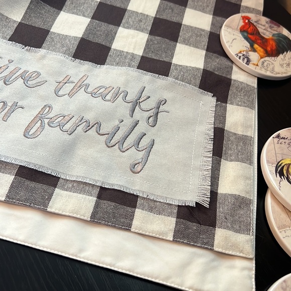 Bundle The Prairie Table runner “Give thanks for family” +ceramic coasters NEW - Picture 15 of 17